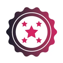 Illustration of a circle with a curved border and with one large star in the middle that is surrounded by four smaller stars