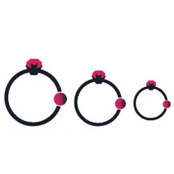 Illustration of three Nose Hoops in different sizes sorted from largest to smallest