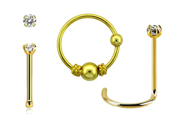 Gold plated sterling silver nose rings and jewellery