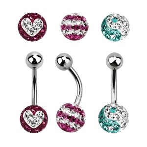 Three Titanium Curved Barbells with Crystal Tops in various colors and designs