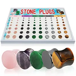Stone Plugs in a range of colors on a display