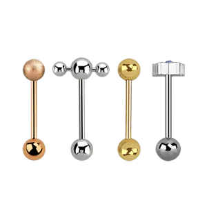 Four Tongue Bars in different materials and styles lined up next to each other