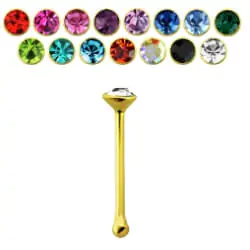 gold nose bone with bezel set crystal top