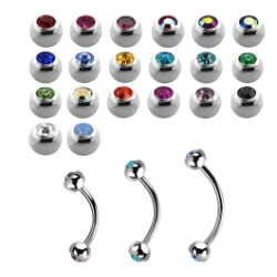 high quality belly bars with bezel set crystal balls