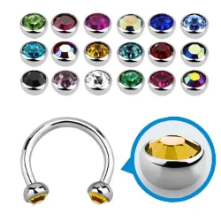circular barbell with bezel set crystals