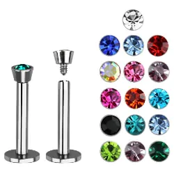 internally threaded labrets with bezel set crystal tops