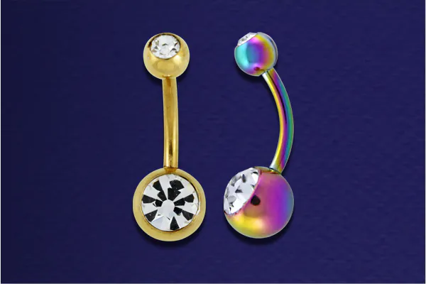 An anodized titanium floating navel ring, one of several belly piercing trends