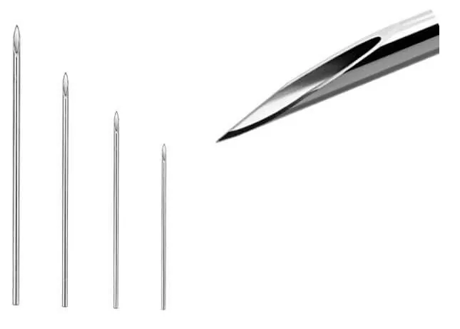 hollow piercing needles in four different sizes