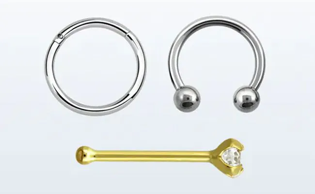 Three types of tragus jewellery in different materials and shapes