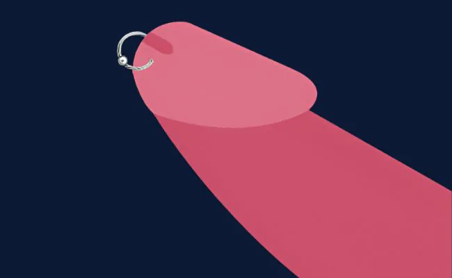 An illustration showing the position of a Foreskin Piercing on the male organ