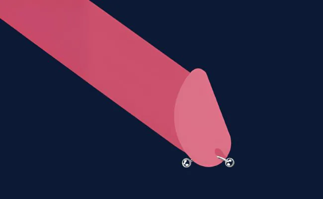 An illustration showing the position of a Prince Albert Piercing on the male organ