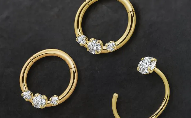 Three pieces of PVD coated seamless segment rings with crystals