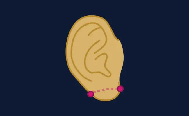 Illustration of a transverse lobe piercing