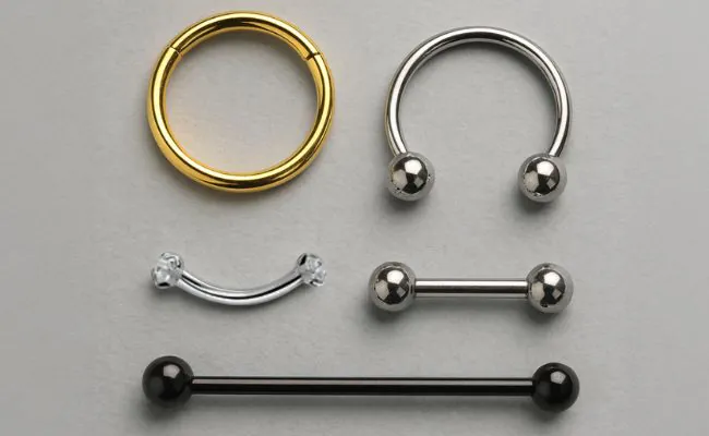 Various kinds of piercing jewellery suitable for different types of ear piercings