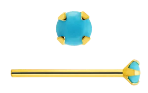 bendable gold nose stud with prong set turquoise gemstone