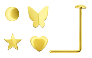 14k Gold nose screw with tops in different shapes