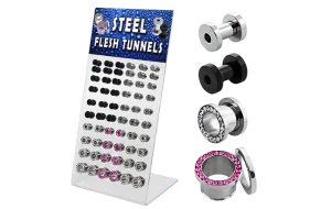 Transparent body jewellery displays for Flesh Tunnels
