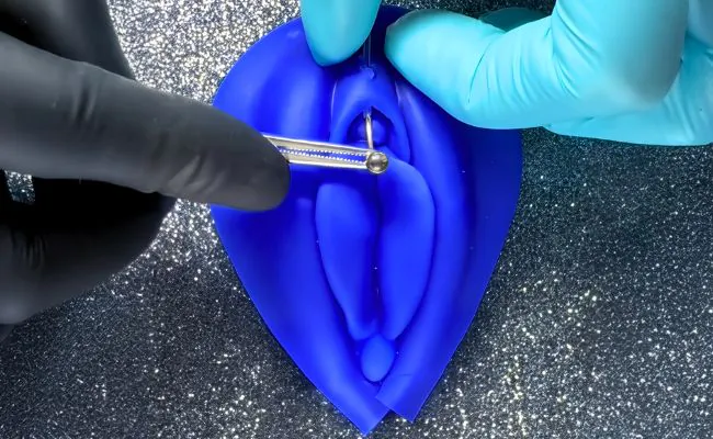 The VCH Piercing process is being practiced on a model